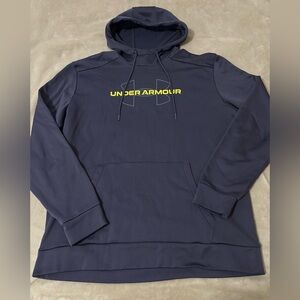 Under Armour Men's Dark Loose Blue Hoodie with Yellow Logo Size Large